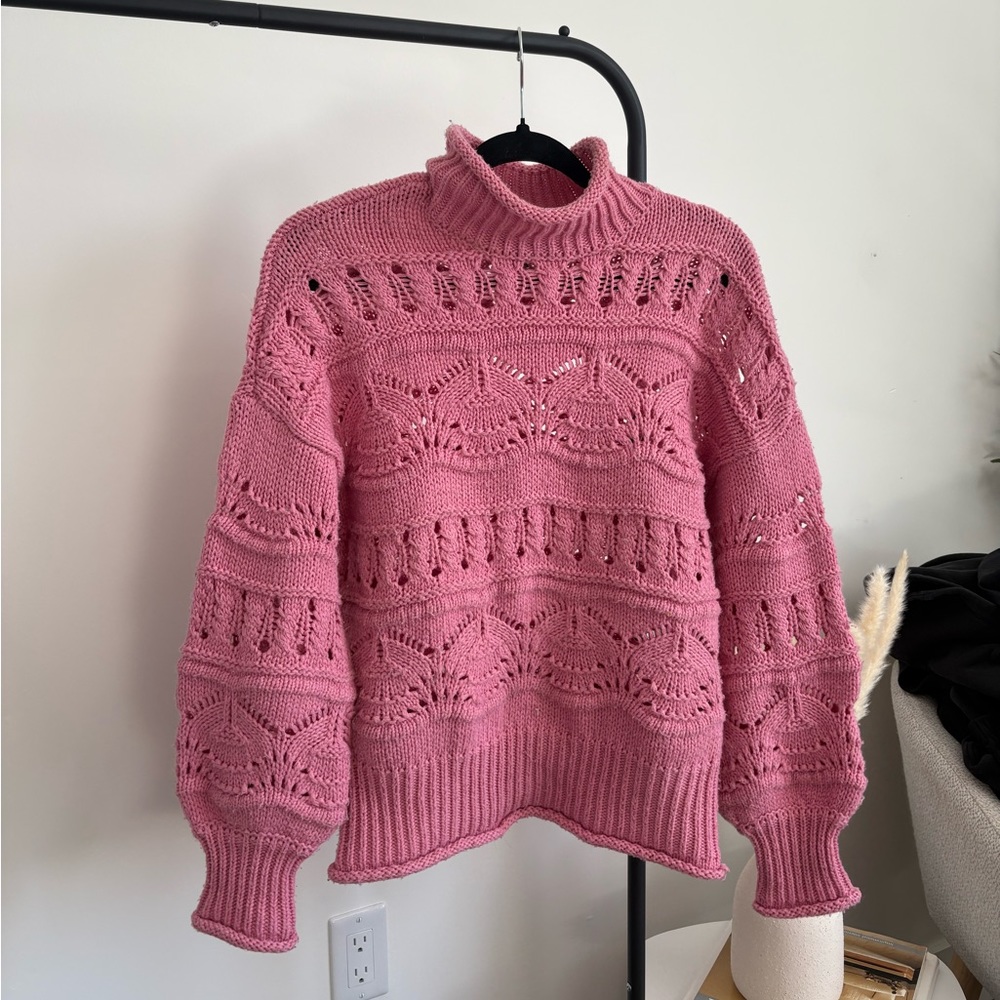 Vero Moda Pink High Neck Crochet Sweater